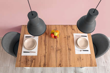 Interior of modern dining room, top viewの写真素材