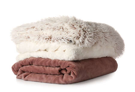 Soft blankets on white backgroundの写真素材