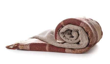 Soft blankets on white backgroundの写真素材