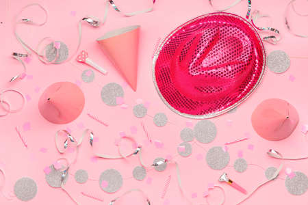 Birthday composition on color backgroundの写真素材