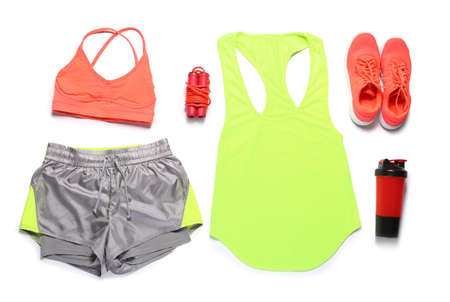 Sportswear and accessories on white backgroundの写真素材