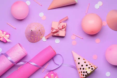 Birthday composition on color backgroundの写真素材