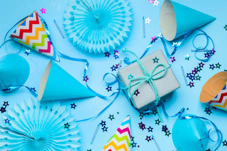 Birthday composition on color background