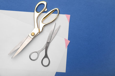 Scissors for paper on color backgroundの写真素材