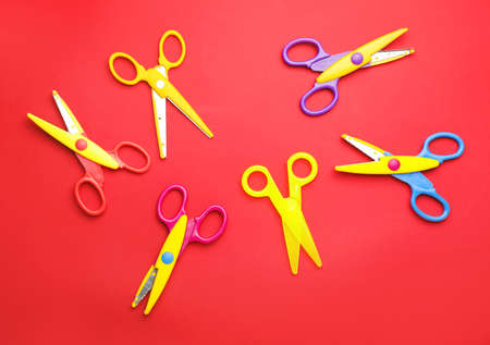 Scissors for paper on color backgroundの写真素材