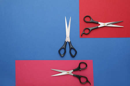 Scissors for paper on color backgroundの写真素材