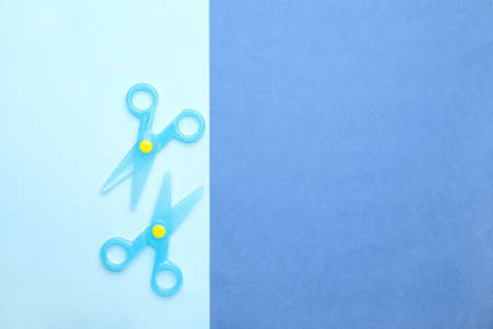 Scissors for paper on color backgroundの写真素材