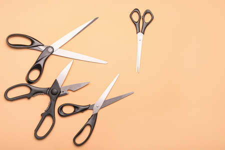 Scissors for paper on color backgroundの写真素材