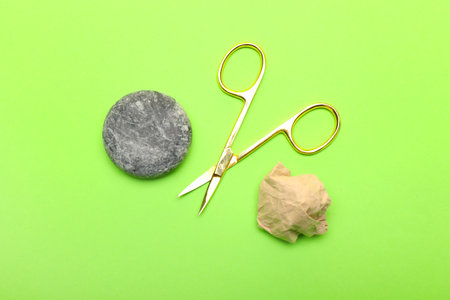Scissors, rock and paper on color backgroundの写真素材