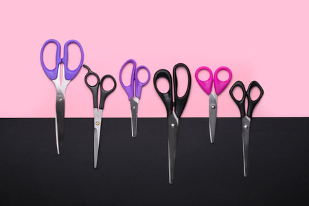 Scissors for paper on color backgroundの写真素材
