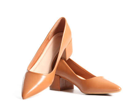 Modern female shoes on white backgroundの写真素材