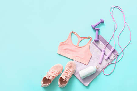 Composition with sportswear on color backgroundの写真素材