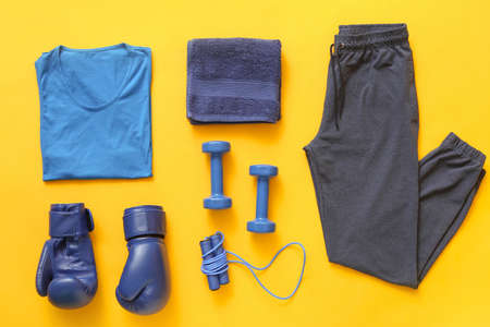 Composition with sportswear on color backgroundの写真素材