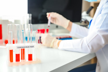 Doctor working in laboratory. Concept of virus epidemicの写真素材