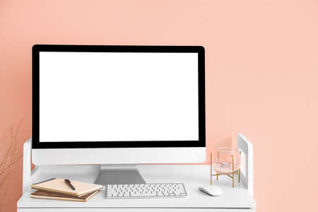 Modern workplace with computer in roomの写真素材