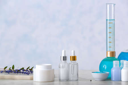 Natural cosmetics on table in laboratory