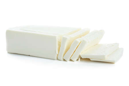 Tasty feta cheese on white backgroundの写真素材
