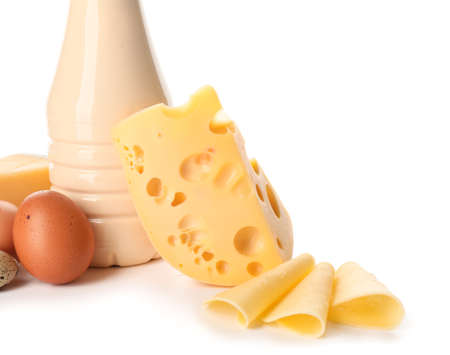Different dairy products without lactose on white backgroundの写真素材