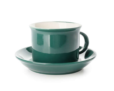 Empty cup on white backgroundの写真素材