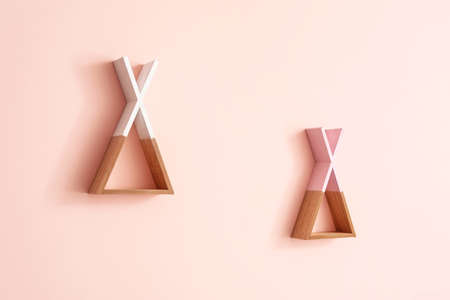 Stylish shelves hanging on wall in roomの写真素材