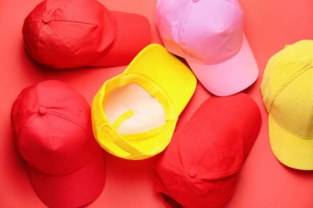 Blank caps on color backgroundの写真素材