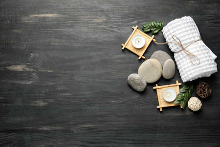 Beautiful spa composition on dark wooden backgroundの写真素材