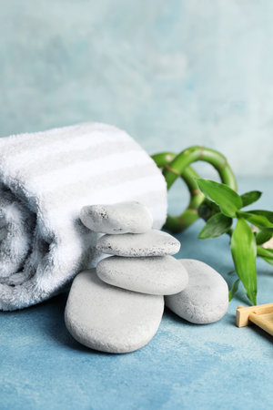 Beautiful spa composition on color backgroundの写真素材