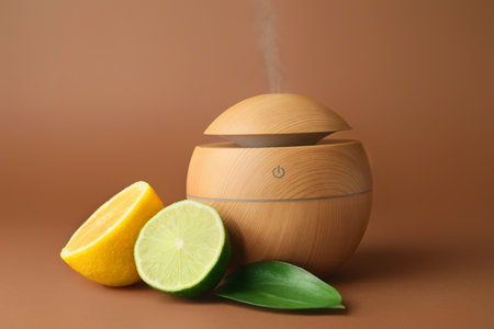 Aroma oil diffuser on color backgroundの写真素材