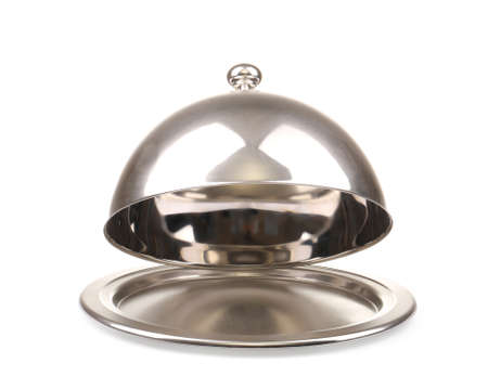Tray and cloche on white backgroundの写真素材