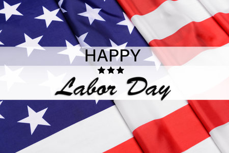 Text HAPPY LABOR DAY on USA flagの写真素材