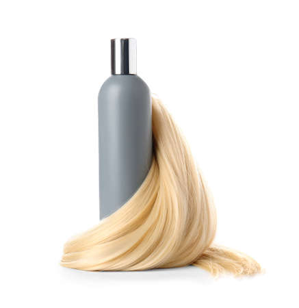 Bottle of shampoo for blonde hair on white backgroundの写真素材