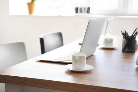 Table prepared for business meeting in officeの写真素材
