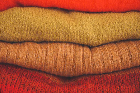 Stack of clean clothes, closeupの写真素材
