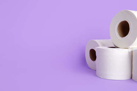 Rolls of toilet paper on color backgroundの写真素材