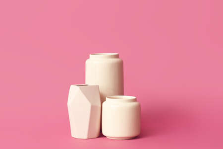 Different vases on color backgroundの写真素材