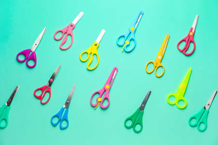 Scissors for paper on color backgroundの写真素材