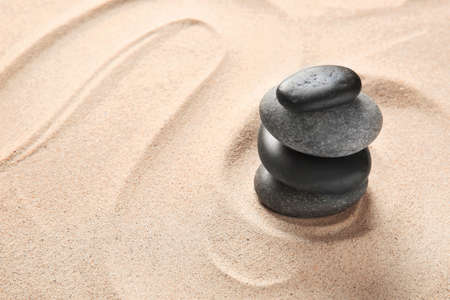 Stones on sand with lines. Zen conceptの写真素材