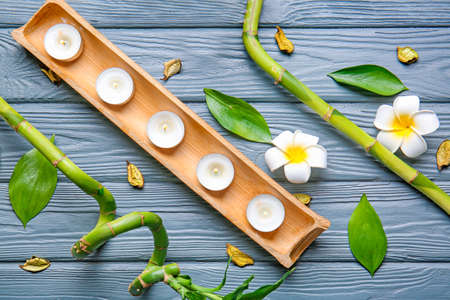Beautiful spa composition on wooden background. Zen concept