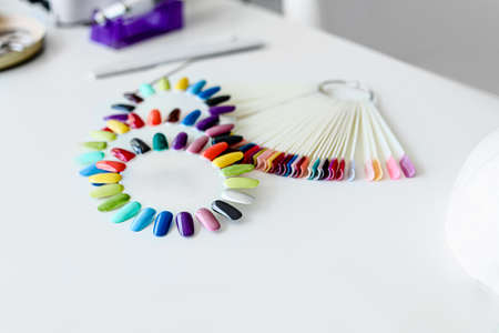 Workplace of professional manicure master in modern beauty salon