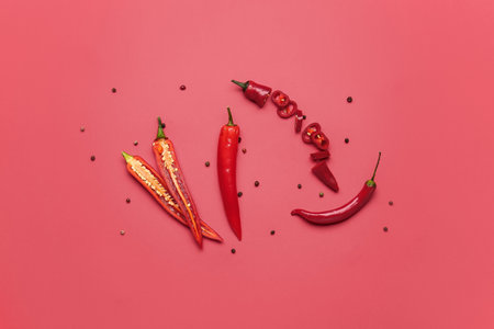 Hot chili pepper on color backgroundの写真素材