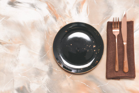 Simple table setting on marble backgroundの写真素材