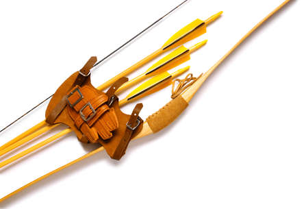 Equipment for archery on white background