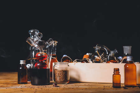 Different potions on alchemist's tableの写真素材