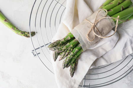 Fresh green asparagus on tableの写真素材