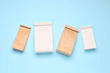 Paper bags on color backgroundの写真素材