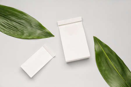 Paper bags on gray backgroundの写真素材