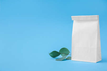 Paper bag on color backgroundの写真素材
