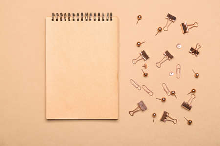 Set of stationery on color background