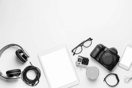 Different modern devices on white backgroundの写真素材