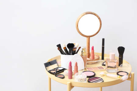 Set of decorative cosmetics on tableの写真素材